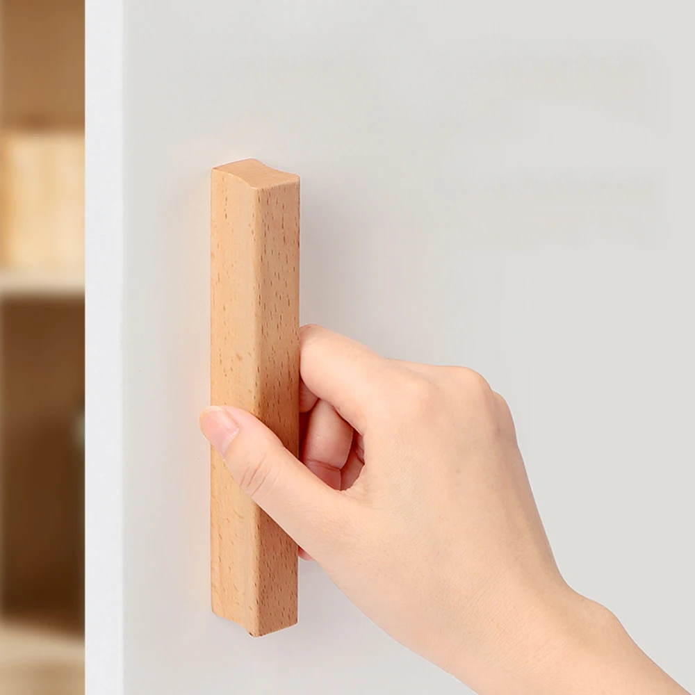 Manijas de puertas de armario de madera, tiradores de cajones de armario, perillas de muebles de armario de cocina de madera maciza Natural, manija de armario de zapatos nórdico