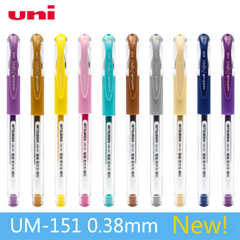 10Pcs/lot  Japan UNI UM-151 Color Gel Pen  Waterproof Double Beads Multicolor Color Student Signature Pen 0.38