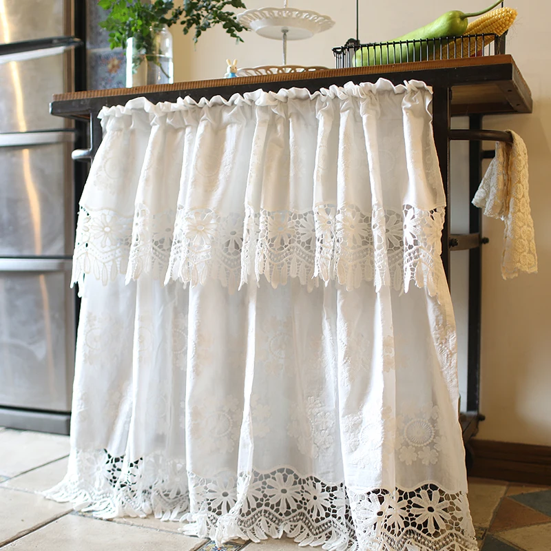 

Fresh girl lace princess curtain pure white cotton fabric half curtain door curtain short curtain