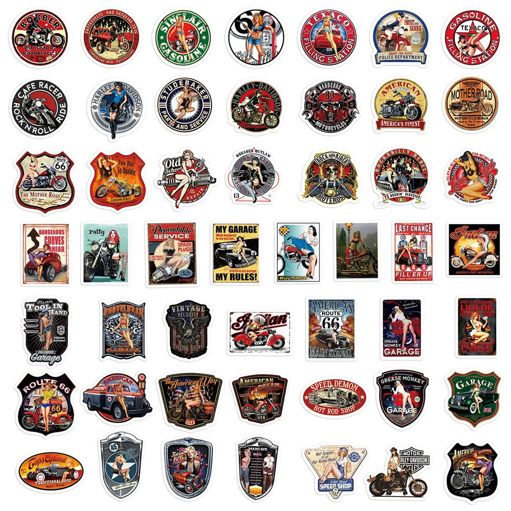 10/30/50PCS Retro Motorcycle Girl Creative Helmet DIY Sticker Sticker Scrapbook Skateboard Guitar Bike Toy Sticker Wholesale