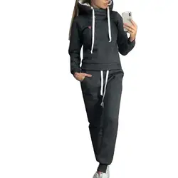 Women Tracksuit Set Jogging Suit Sport Solid Color Female Outfits Fleece Lined Hoodies Sweatpants Two Piece Set