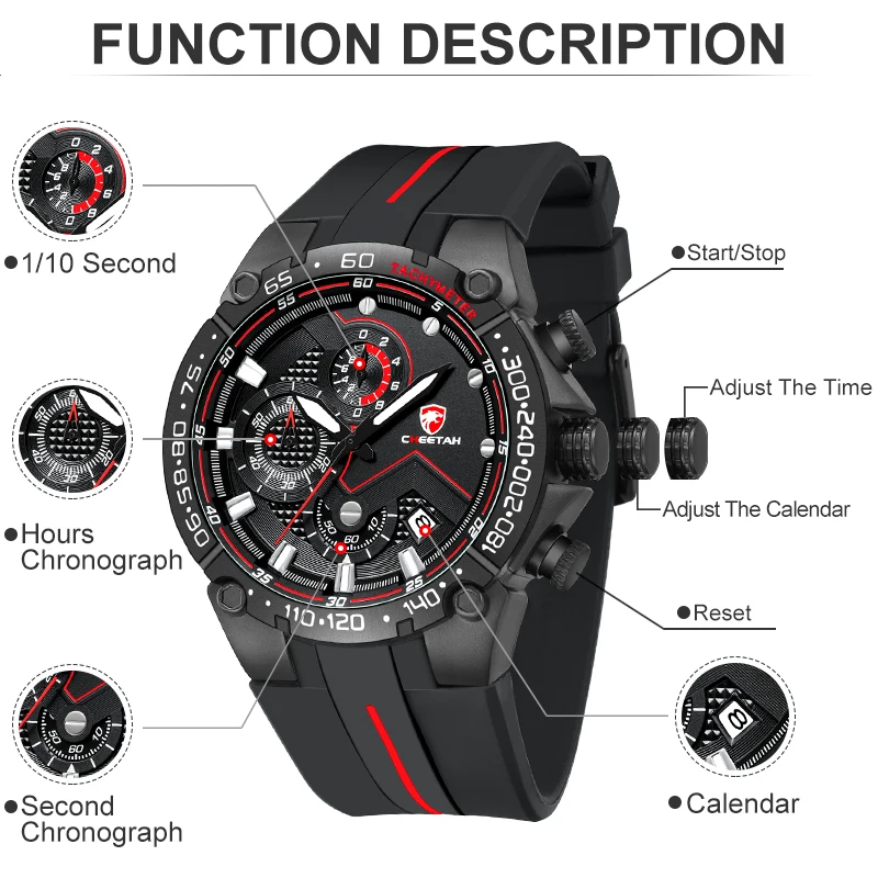 CHEETAH Men Watch Top Brand Casual Business Wristwatch Fashion Luxury Silicone Strap Sports Waterproof Clock Relogio Masculino