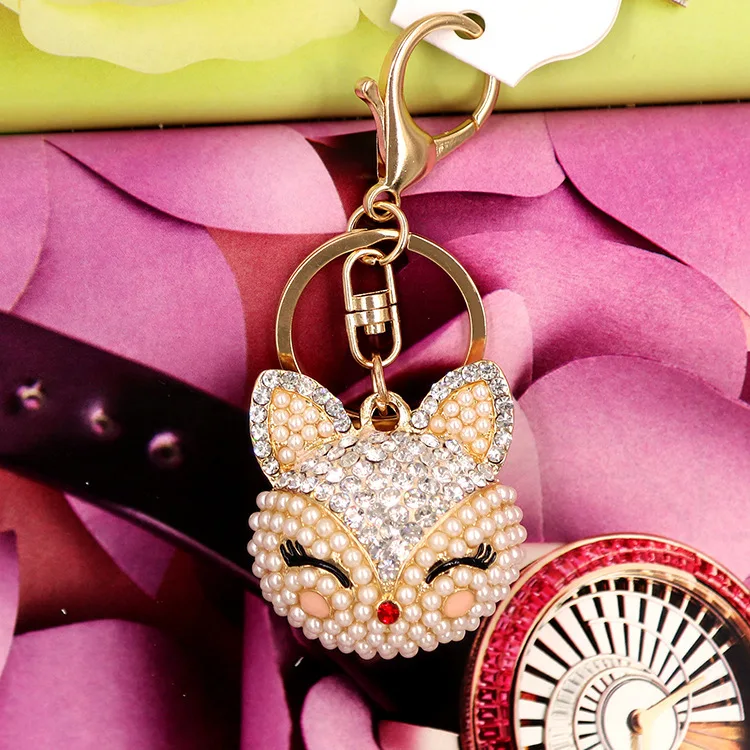 Charms alloy Crystal Faux Fox Fur Keychain Women Trinkets Suspension On Bags Car Key Chain Key ring Toy Gifts Jewelry  YS-312