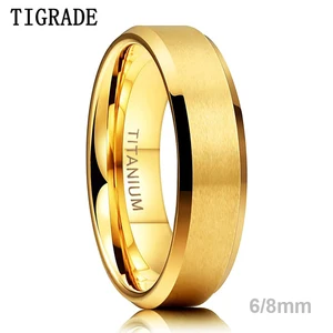 Bagues TIGRADE en titane pur couleur or 6MM 8MM bague de mariage brossée Luxury in Comfort Fit mat pour hommes femmes Anti-allergie 10 meilleures bagues en or mat en ventes - No 5