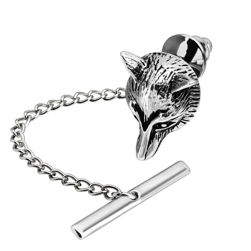 HAWSON High Quality Wolf Head Tie Tack Pin with Safety Chain for Regular Necktie Men's Jewelry