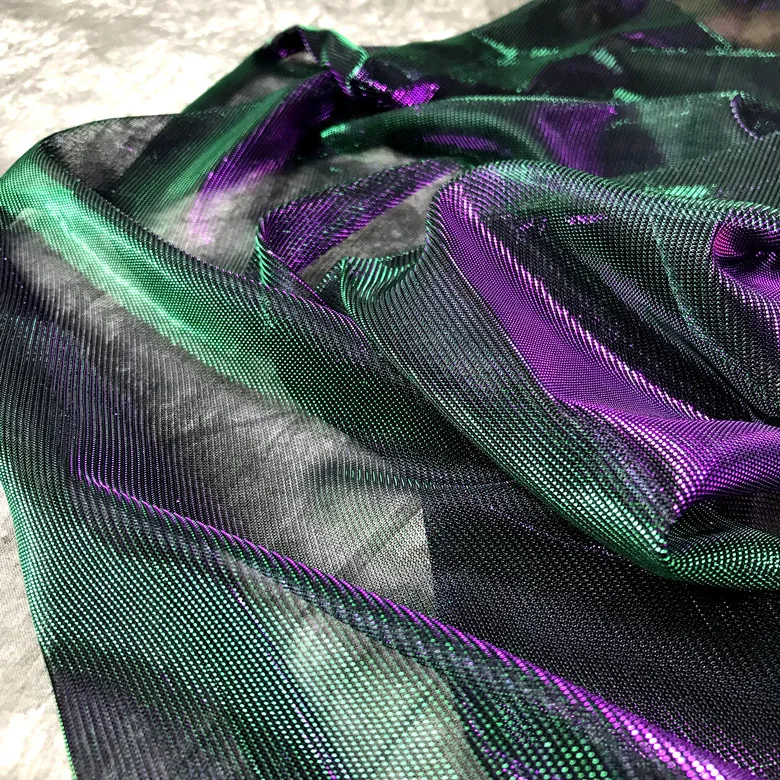 Purple Ghost Green Gradient Mesh Screen Designer Fabric Star River Skirt Clothing Laser Magic Color Clothing Fabric