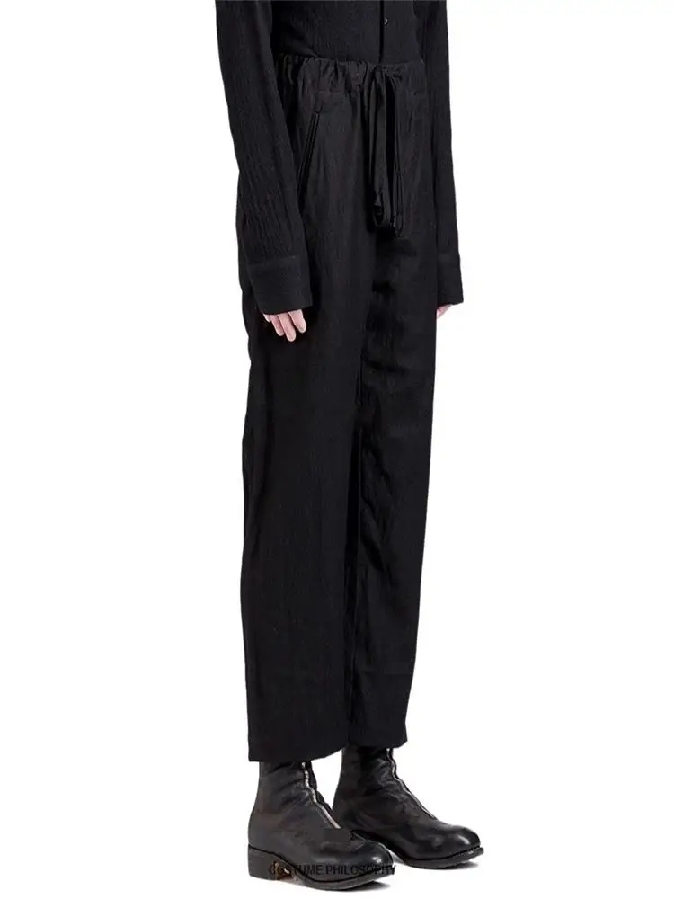 Spring And Autumn New Men's Hair Stylist Fashion Catwalk Linen Loose Breathable Casual Trousers In Solid Color Straight Trousers