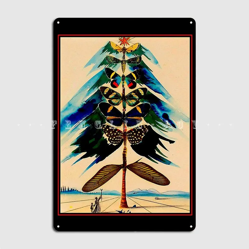 Butterflys Tree Vintage Abstract Dali Print Metal Plaque Poster Garage Decoration Customize Kitchen Tin Sign Posters