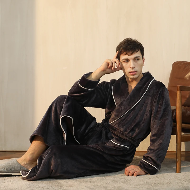 Männer Winter Warme Bademantel Flauschigen Fleece Roben Lange Housecoat für Nachtwäsche Loungewear