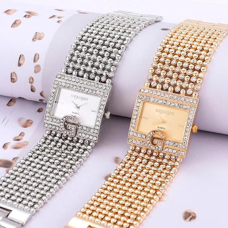 Relojes de lujo con diamantes de marca para mujer, relojes de pulsera de cuarzo con diamantes, de acero inoxidable, 2020