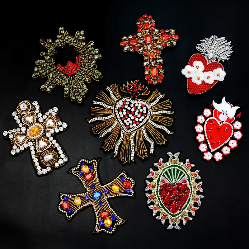 1PCS Large Size Fashion Sequins Beaded Cross Sew On Patches for Clothing Beading Applique for DIY Bags Shoes Socks