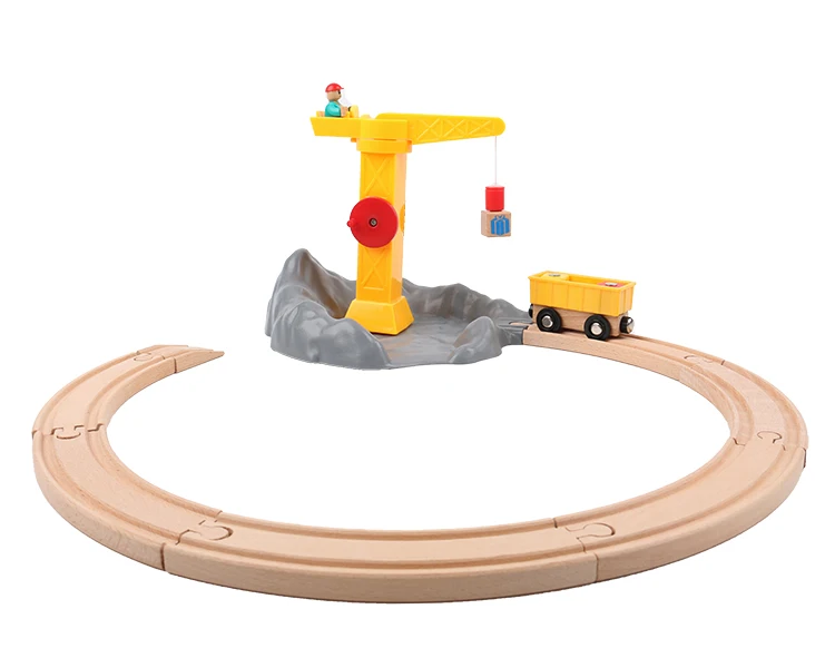 Plastic wooden rockery rotary crane compatible brand Magnetic Wooden Train scene track toy set wooden cave track toy