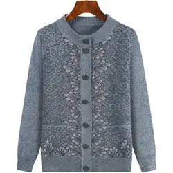 Giacca cardigan lavorata a maglia autunnale della nonna di mezza età Cappotto maglione tascabile a maniche lunghe allentato moda Capispalla caldo monopetto