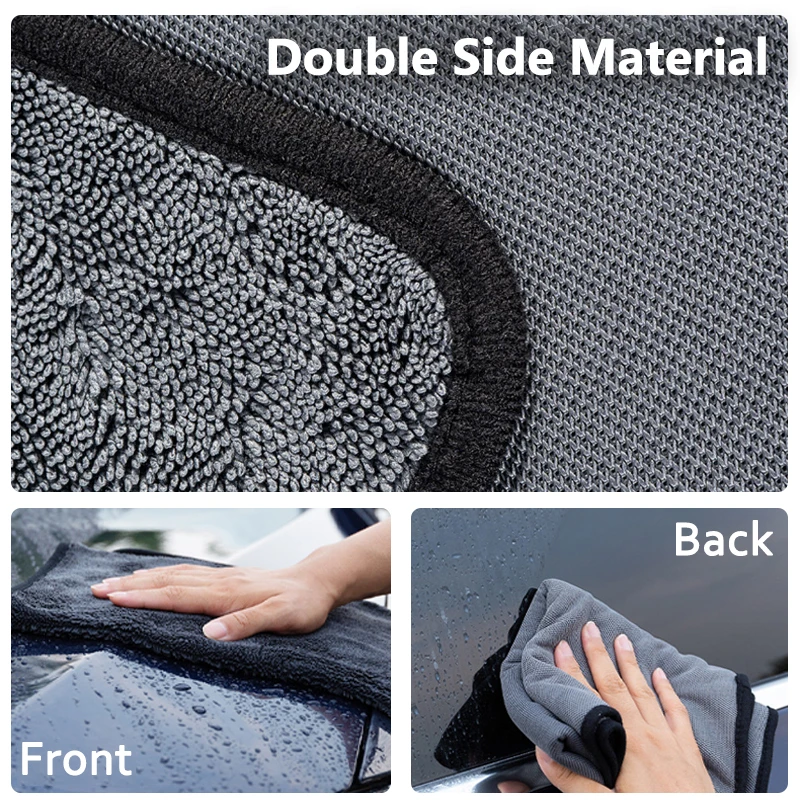 2Pcs 40*60cm Car Detailing Car Wash Towel Microfiber Twist Car Cleaning Drying Cloth Double Sided High Density Polishing Towel