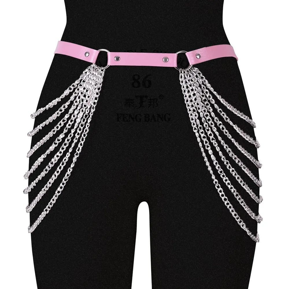 

Fashion Women's Leg Thigh Harness Leather Garter Sexy Body Cage Chain Waist Sword Belt Stocking Exotic Costumes Gothic Clothes