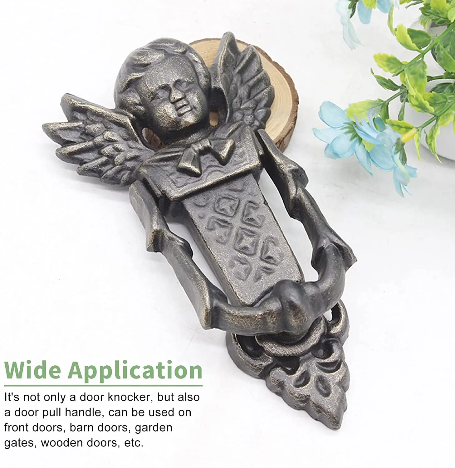 Angel Front Door Knocker, Rustic Weather-Resistant Cast Iron Doorbell with Mounting Decor Door Accessories for Decoration