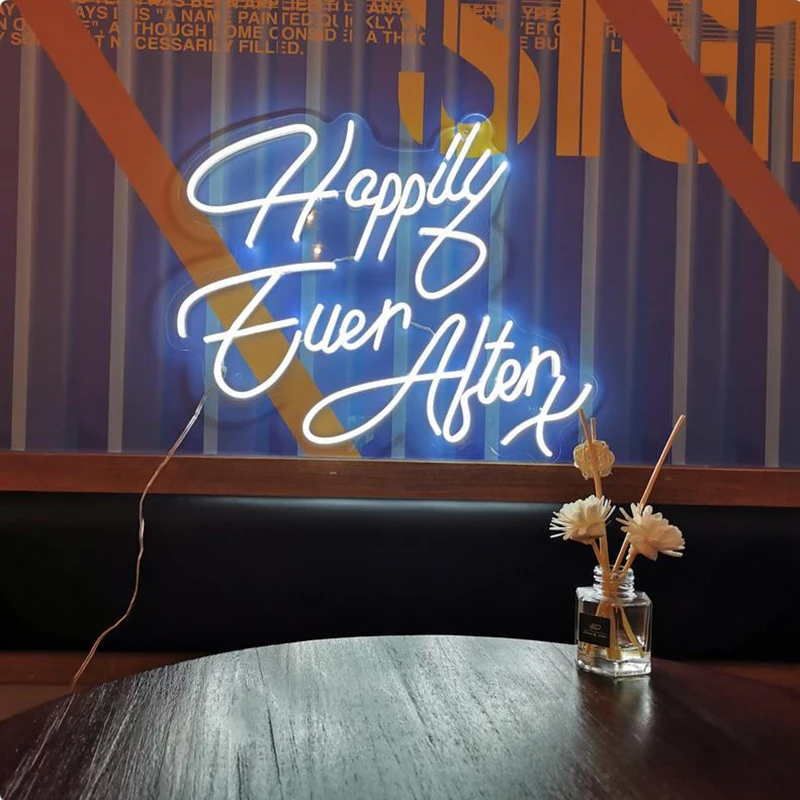 Custom Led Happily Ever After Flexible Neon Light Sign Wedding Decoration Bedroom Home Wall Decor Marriage Party Decorative