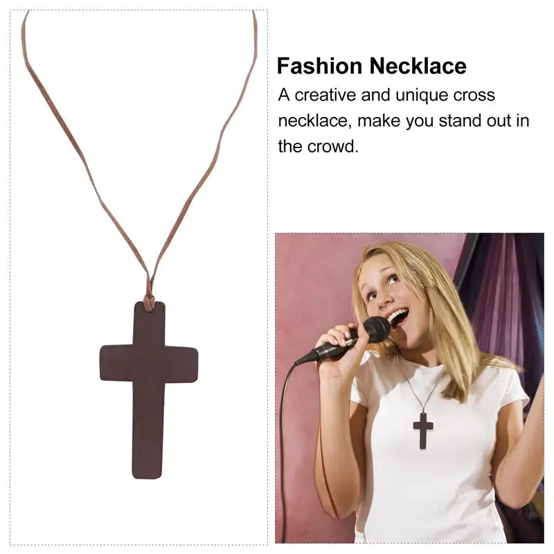 12pcs Natural Wood Cross Pendant Necklace Handmade Wooden Crosses Crucifix Necklace Pendant Ornaments For Women Men