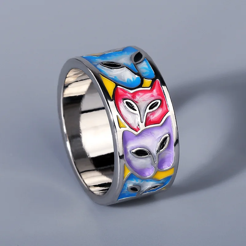 925 Silver Creative Epoxy Enamel Color Cat Head Animal Ladies Ring Jewelry Wedding Ring Bridal Jewelry For Women