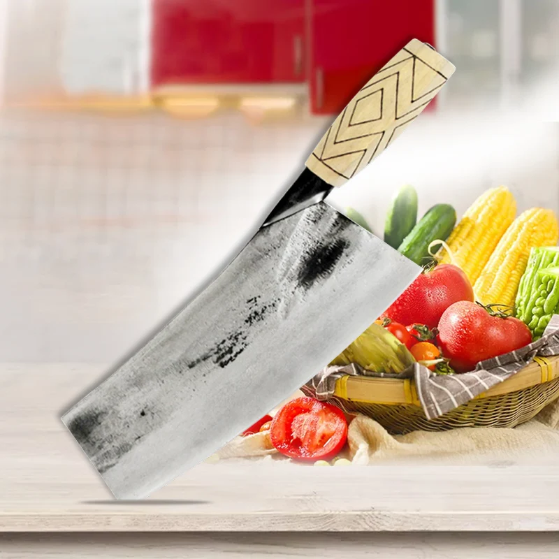 Cleaver Kitchen Knife Handmade Forged Chinese Chef Knife High Carbon Clad Steel Meat Chopping Butcher Knife Wood Handle