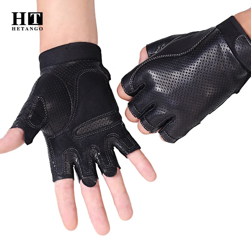 Guantes tácticos de cuero para hombre, Manoplas sin dedos de alta calidad, resistentes al desgaste, para deportes al aire libre, motocross,