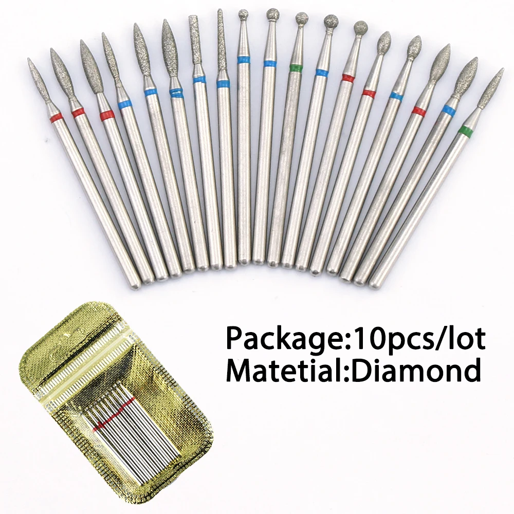 10pc Fresa di Diamante per Manicure Del Trivello Del Chiodo di Pietra di Ceramica Rotary Burr Set Nail Drill Macchina Accessorio Taglierina Pedicure