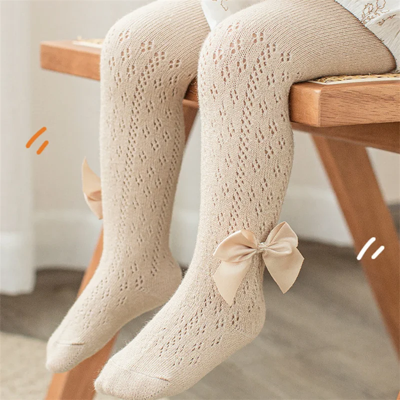 Lawadka 0-4T 2022 New Spring Autumn Cotton Newborn Baby Girls Tights Bow Infant Tights for Girls Hollow Out Children's Pantyhose