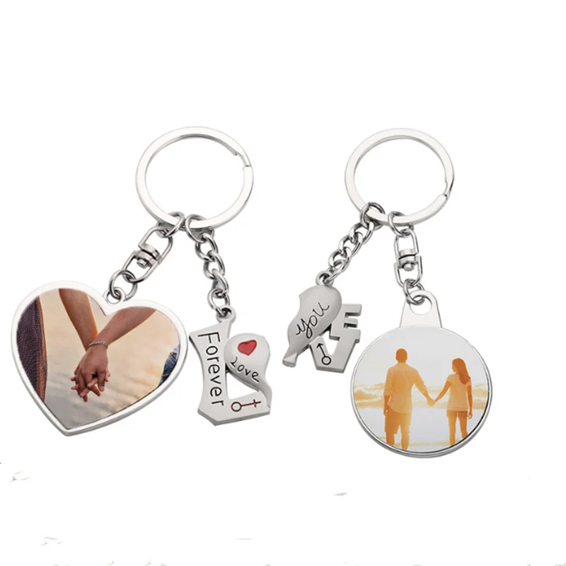 

Free Shipping 15pairs/lot sublimation blank creative metal Couple pendant key chain gifts Heat Transfer printing DIY gifts