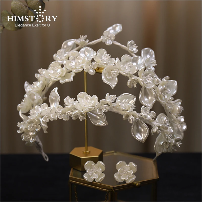 HIMSTORY Bridal Floral Princess Wedding Headpiece 3 Layers Flower Headband Tiara Hair Accessories For Women Girls And Bridal