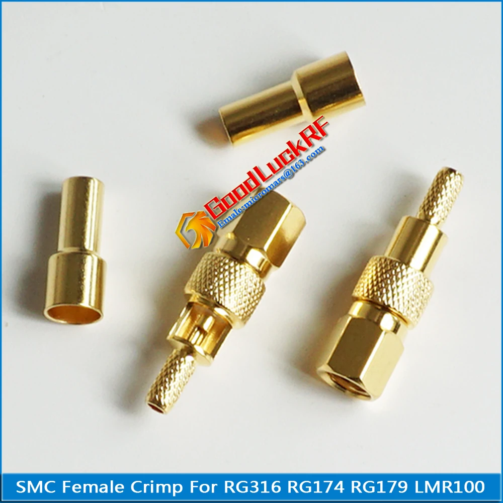 1X Pcs High-quality RF Connector SMC Female Window Crimp for RG316 RG174 RG179 LMR100 Cable Jack Gold Plated Coaxial