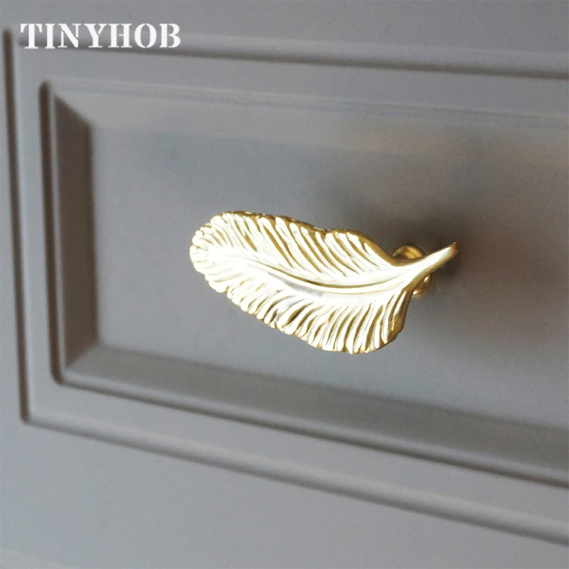 Feather Shape/ Furniture Handles for cabinets and drawers Dresser Door Knobs Pull Furniture Hardware Gold Handle