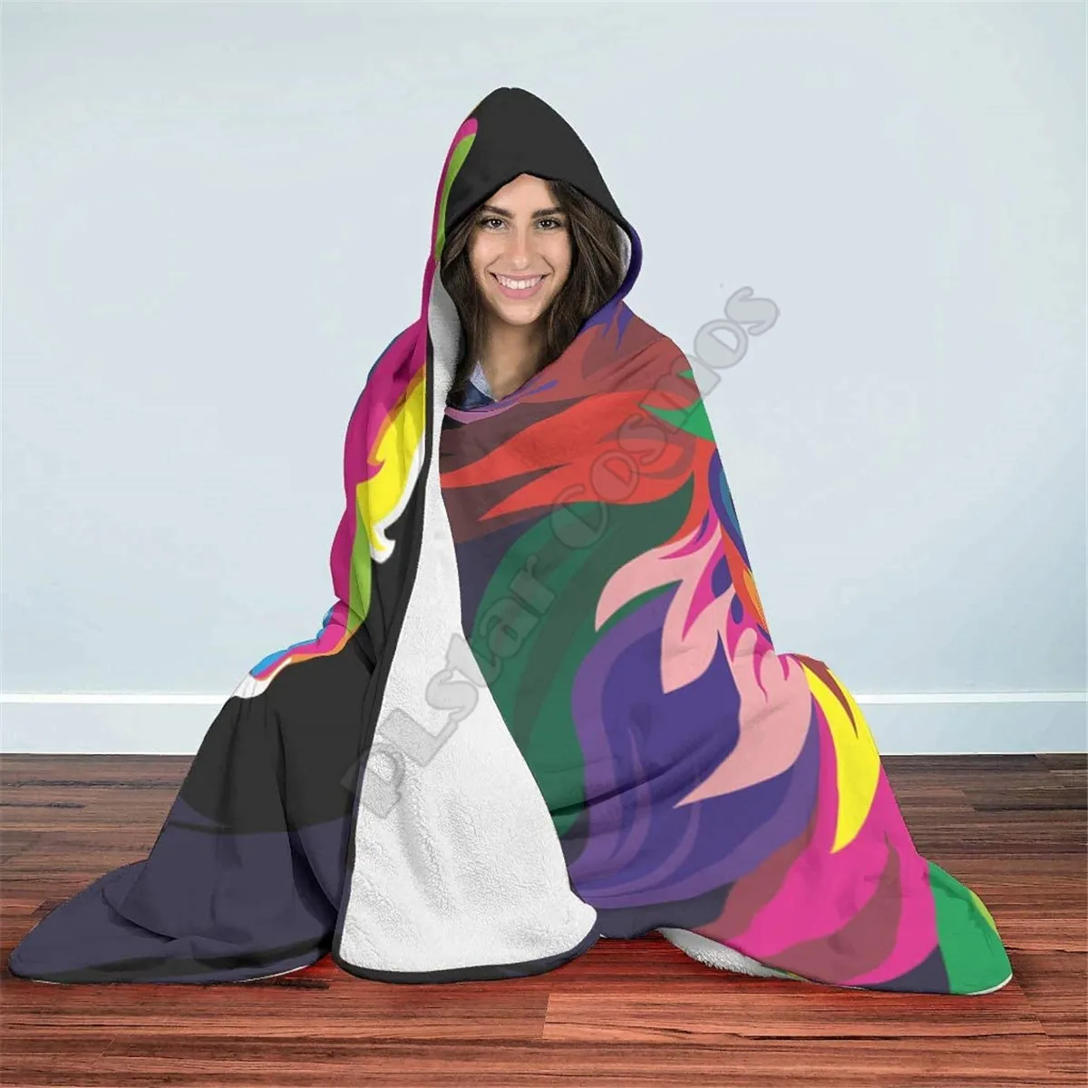 Funny Animal Colorful Bird Hooded Blanket Adult colorful child Sherpa Fleece Wearable Blanket Microfiber Bedding