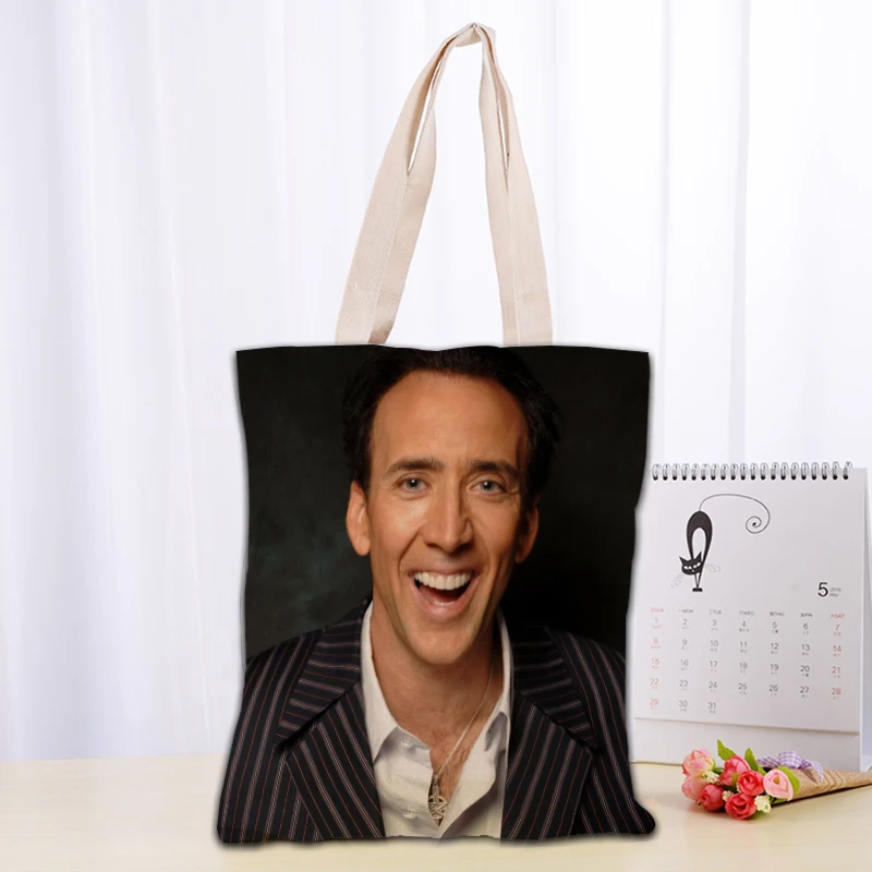 Custom Nicolas Cage Tote Bag Reusable Women Canvas Shoulder Bag Handbag Shoulder Pouch Foldable Canvas Shopping Bags