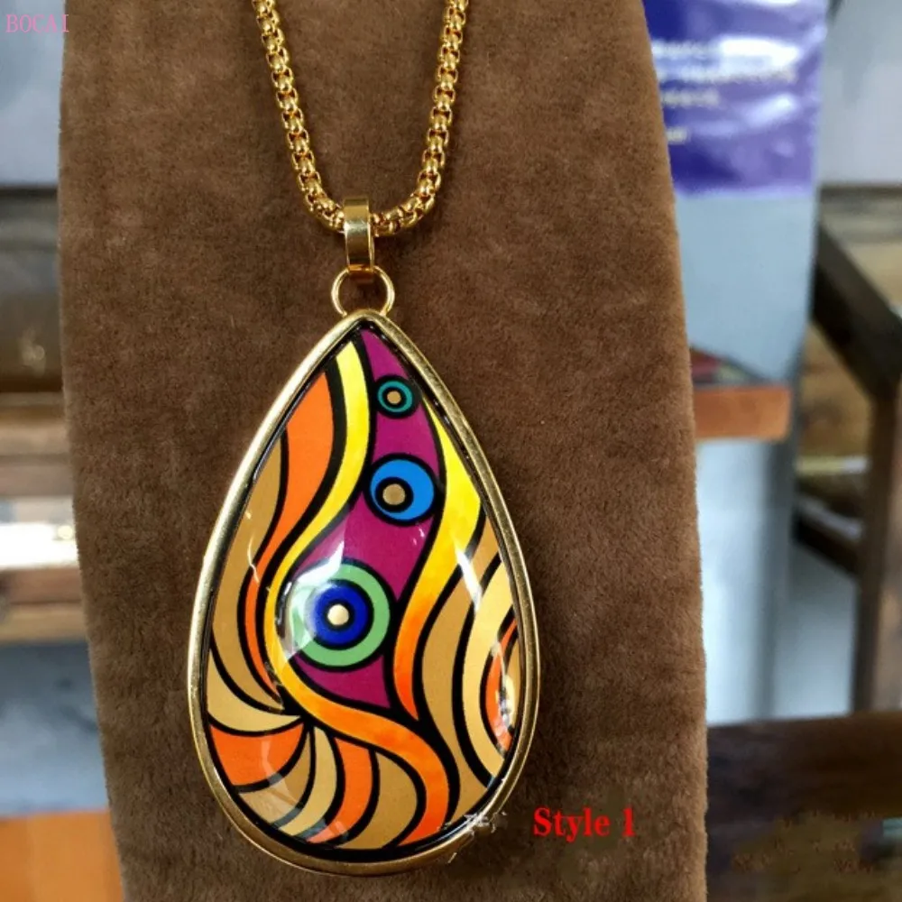 Enamel color head ornament enamel color big water drop double-sided enamel color Necklace  Pendants for women 2020 new fashion