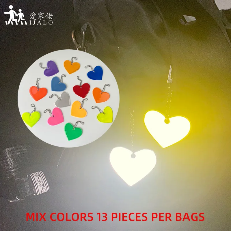 13Pcs Mix Color Little Star Heart Charm Bag Jewelry Accessories Reflective Keychain Hanger Keyrings For Kids Women Safety Use