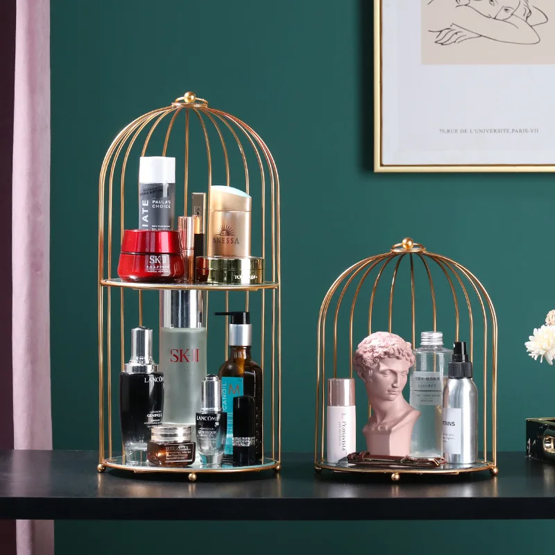 Bathroom Shelves Iron Golden Birdcage Multi-layer Storage Rack Cosmetic Storage Box Display Stand Home Jewelry Makeup Organizer