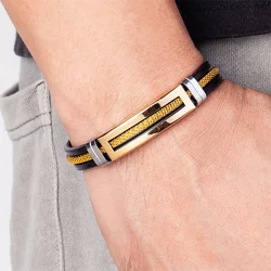 pulseras hombre acero inoxidable Brazalete de acero inoxidable para hombre y mujer, pulsera de goma negra con cadena de 17, 19 y 21cm, cinturón ajustable, regalos de joyería para mano