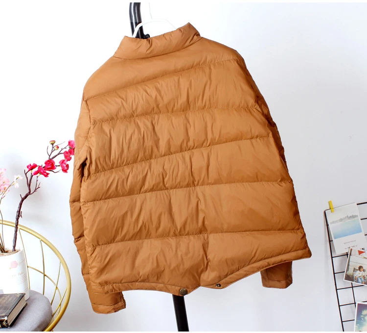 Schinteon Women White Duck Down Jacket Baseball Coat Casual Autumn Winter Short Outwear for Female Fashion