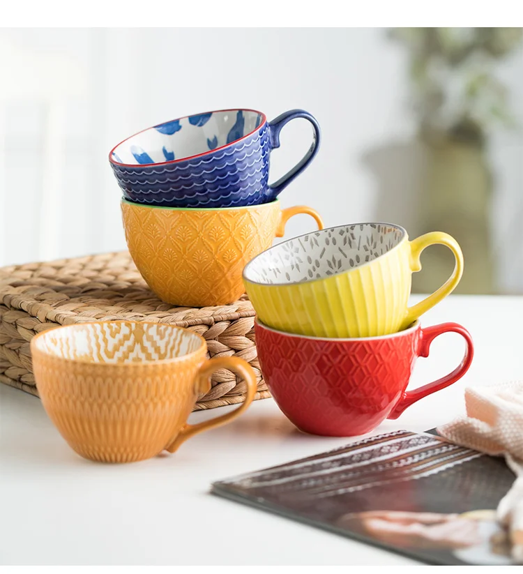European Style Ceramic Coffee Cups Milk Tea Breakfast Mug Cappuccino Flower Cups Latte Kitchen Tableware High-grade