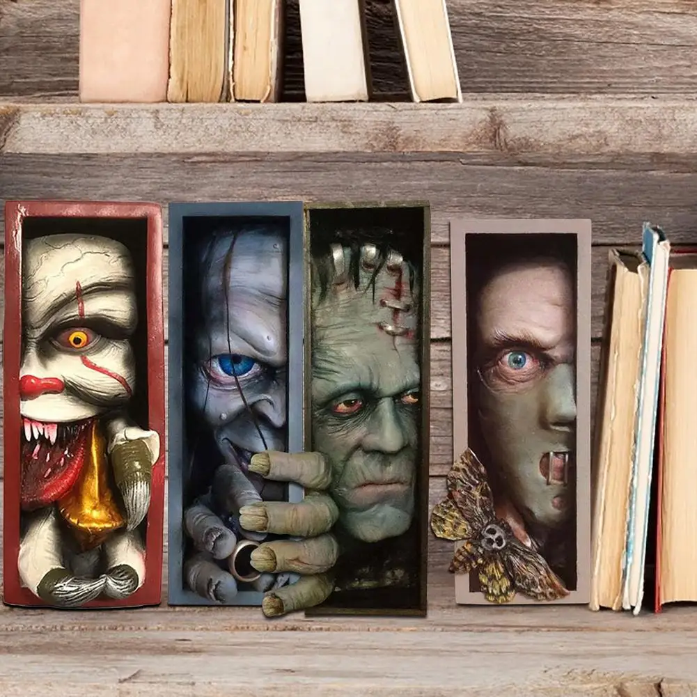 Horror Peeping On The Bookshelf Monster Human Face Resin Bookends Bookstand Sculpture CollectingAlbums Bookshelf Decor