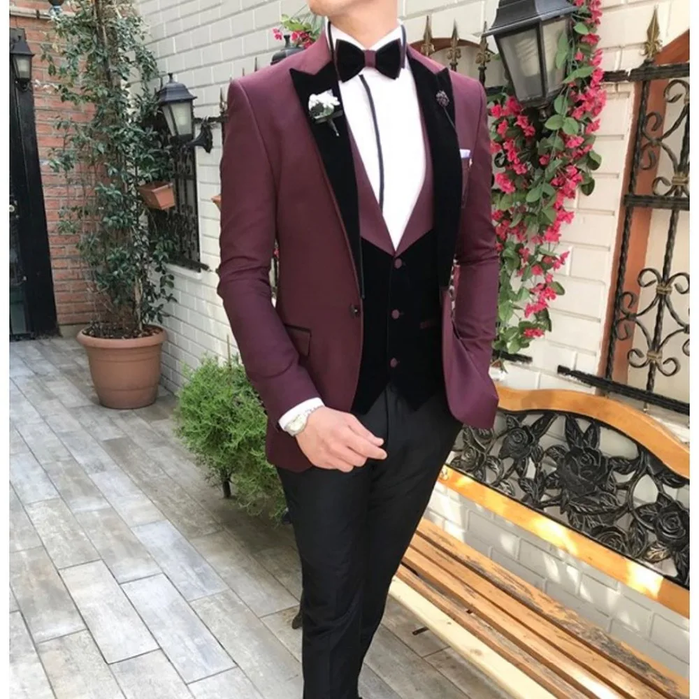 

Mens Suit Smoking Burgundy Blazer Masculino Men Wedding Suits 2021 Costume Homme Men Groom Suits Terno Slim Fit Best Man Tuxedos