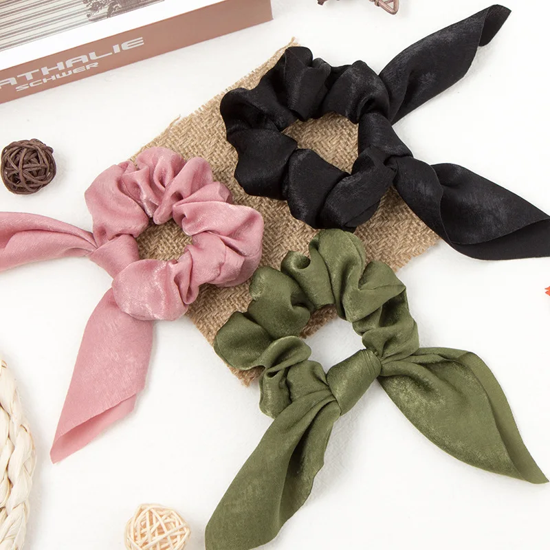 

Pure color wrinkled silk satin small streamer hair tie wild large intestine silk ties hair tie