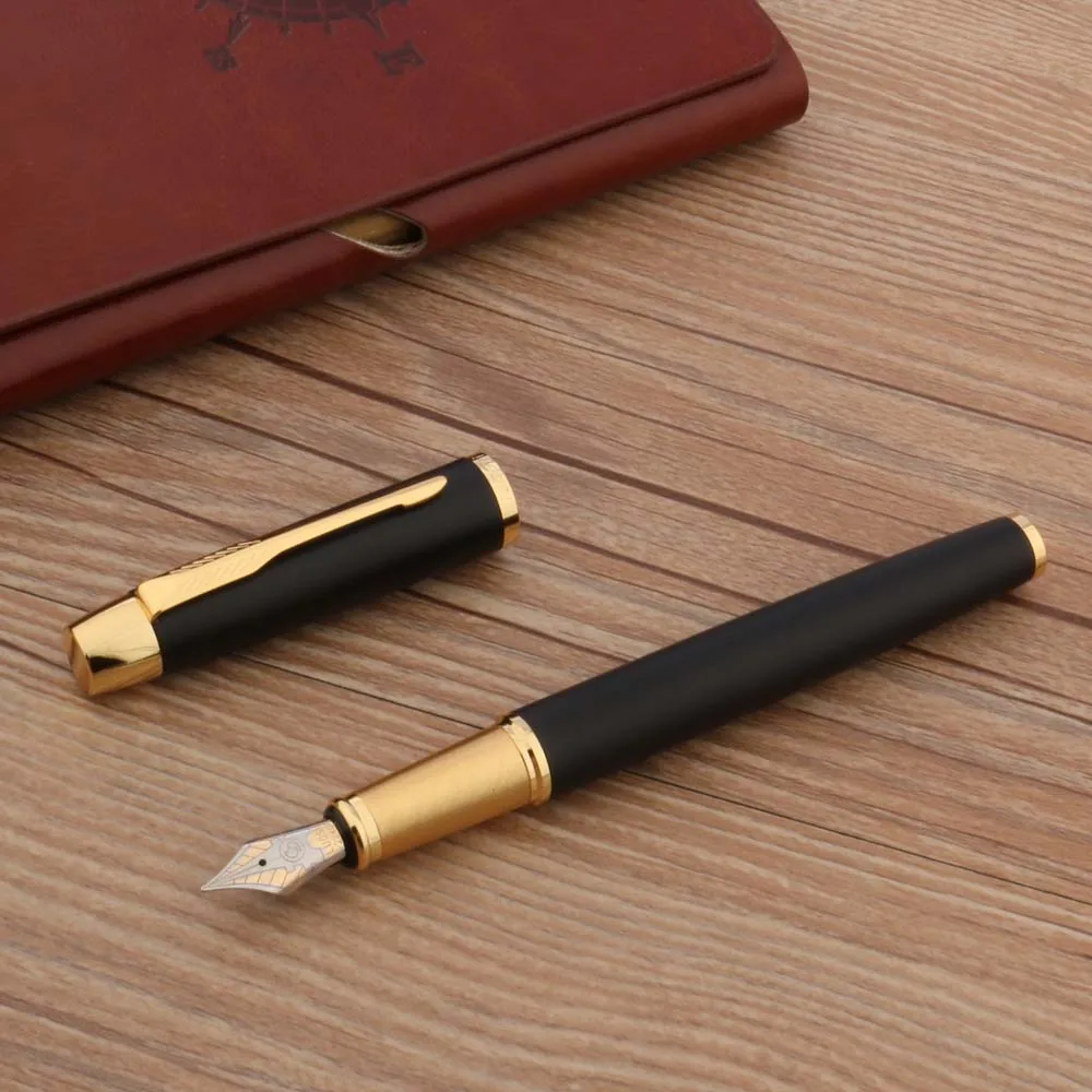 High Quality Stainless Steel 77 Fountain Pen Matte Black Feather Arrow Gold Calligraphy Office School Stationery Supplies