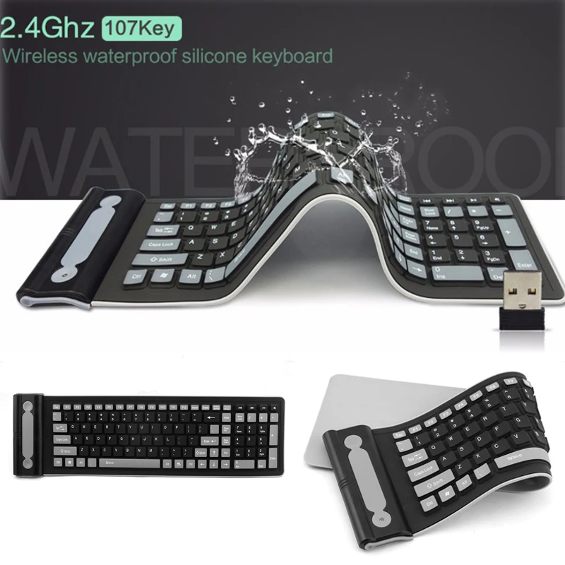 Teclado inalámbrico de silicona plegable, accesorio Flexible, resistente al agua, Delgado, Universal, silencioso, enrollable, para PC y portátil,