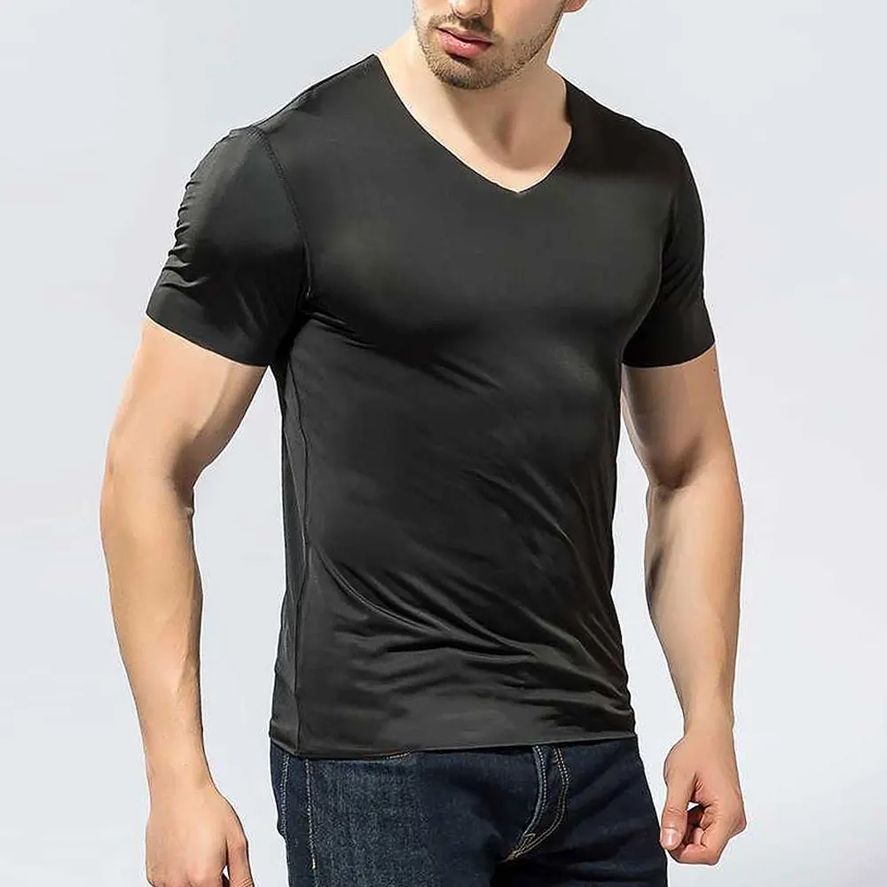 2pcs/lot Men Summer Tops & Tees Ice Silk Quick Dry Slim T-shirt Seamless Breathable Top Tees Fashion V Neck Solid Color