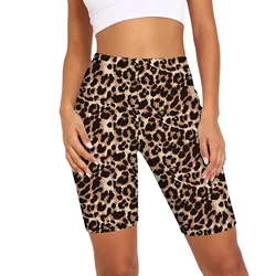 Casual Women's Fitness Leopard Print High Wasit Yoga Runnning Shorts Quick Dry Skinny Bike Shorts Tight Slim Fit Sport Shorts