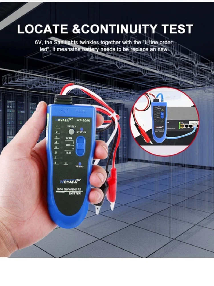 Noyafa penguji NF-806 kabel multifungsi, pendeteksi kawat mendukung jejak telepon Lan, penguji kontinuitas kabel