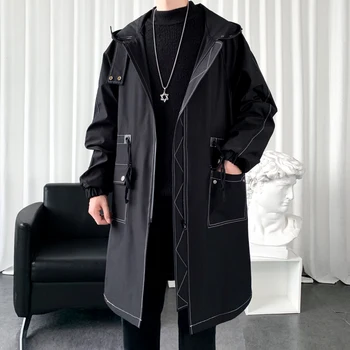 Men's Korean-Style Fleece-Lined Long Trench Coat 3 Autumn Men Korean Style Trench Men Fashion Solid Color Casual Long Coat Male Streetwear Loose Windbreaker Men Fleece Overcoat 3