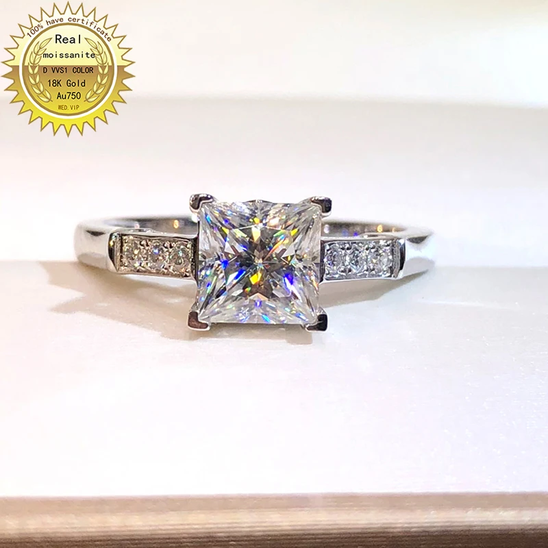 

100% 18K Gold 1ct Moissanite Diamond Ring D color VVS With national certificate 05