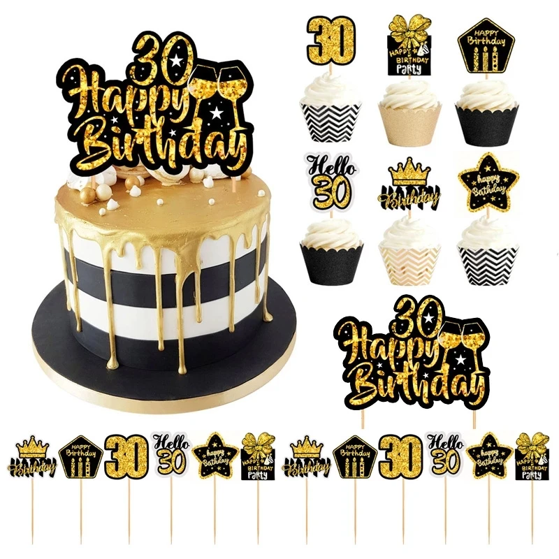 30 40 50 60 Years Old Cake Topper Happy Birthday Party Decoration Adult Anniversary 30th 40th 50th 60th Birthday Cake Decoration